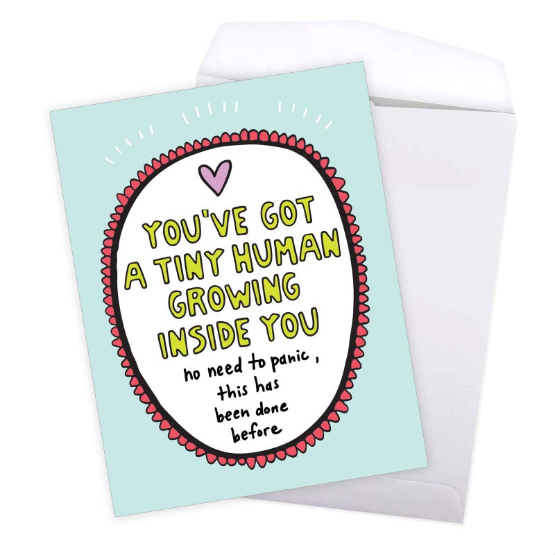 NobleWorks, Hilarious New Baby Congratulations Card, Pregnancy Notecard w/Envelope, From All of Us (8.5 x 11 Inch), Tiny Human J7242BBG-US - Image 5